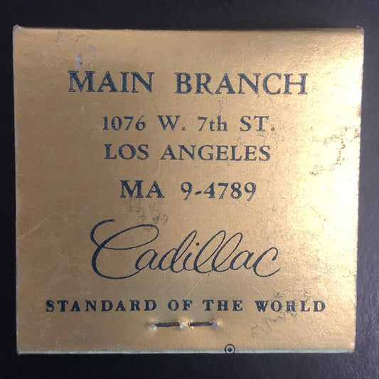 Cadillac Los Angeles Full Matchbook c1950's-60's Embossed Scarce VGC