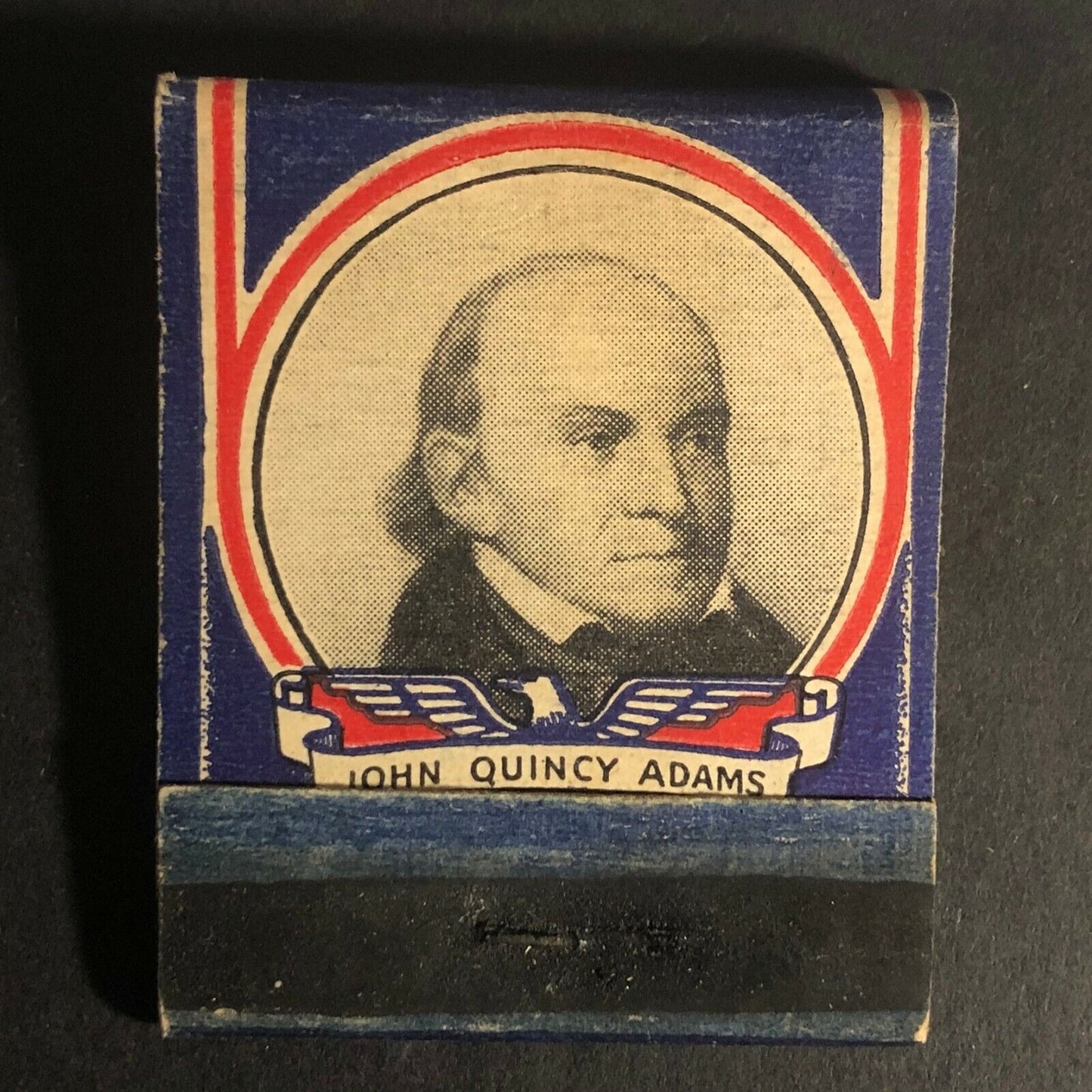 Scarce c1940's Full Matchbook John Quincy Adams Patriotic Red White Blue