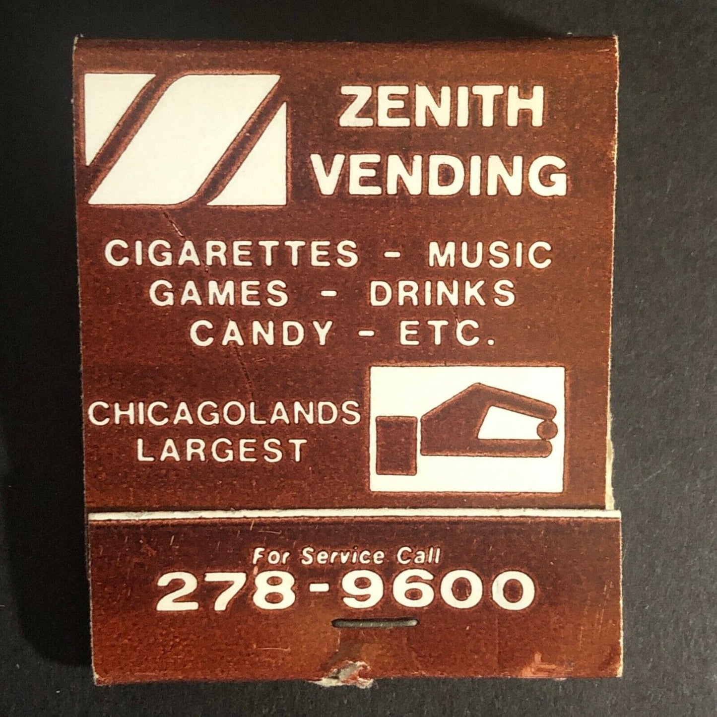 Zenith Vending Chicago c1970's-80's Full Matchbook