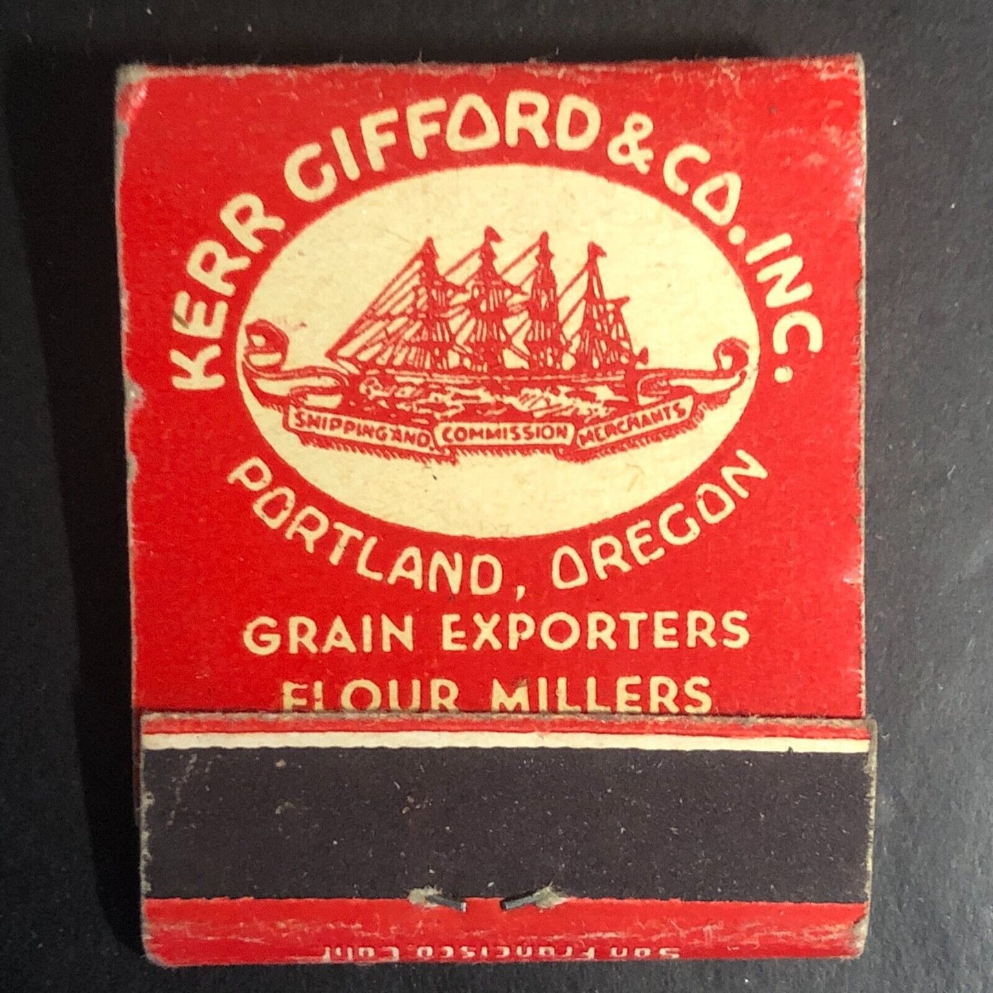 Portland, OR Kerr Gifford & Co. Grain Exporters Matchbook c1950's