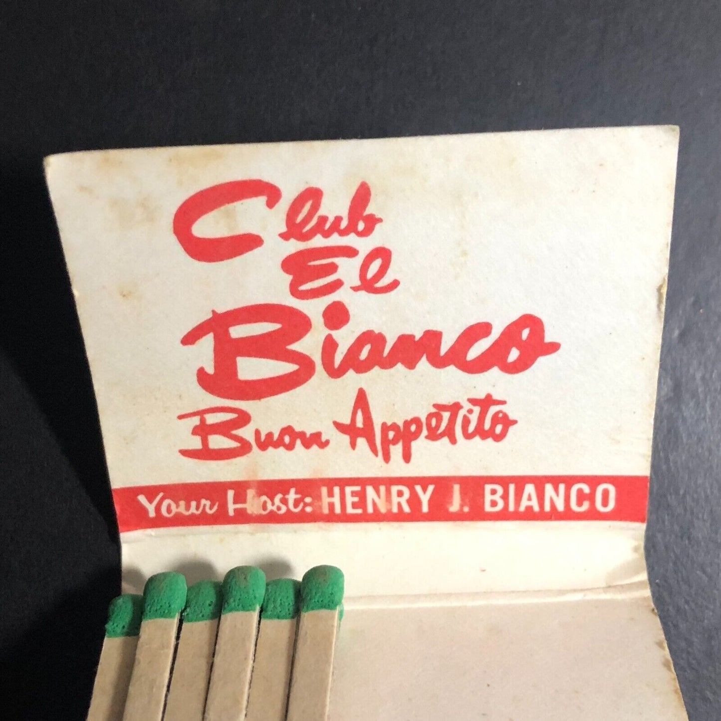 Club El Bianco Restaurant Chicago Mostly Empty Matchbook c1960's