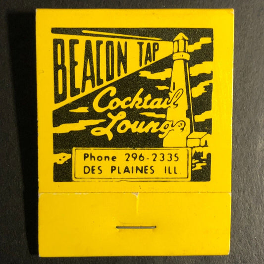 Beacon Tap Cocktail Lounge Des Plaines Full Matchbook c1974-79 w/ Lighthouse