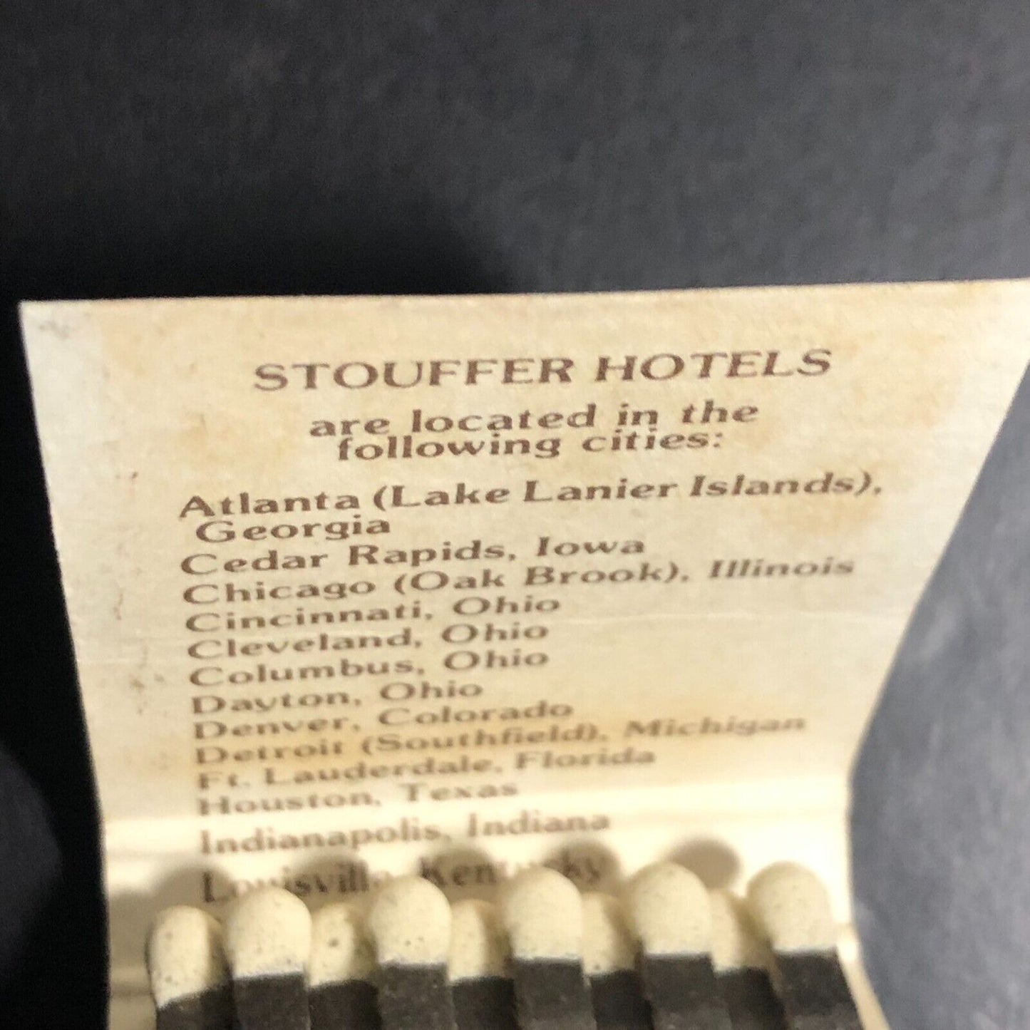 Stouffer Hotels Many Locations Full Matchbook c1975-80's VGC