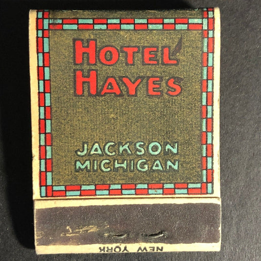 Hotel Hayes Jackson Michigan 20-Strike -1 Matchbook c1930's Scarce