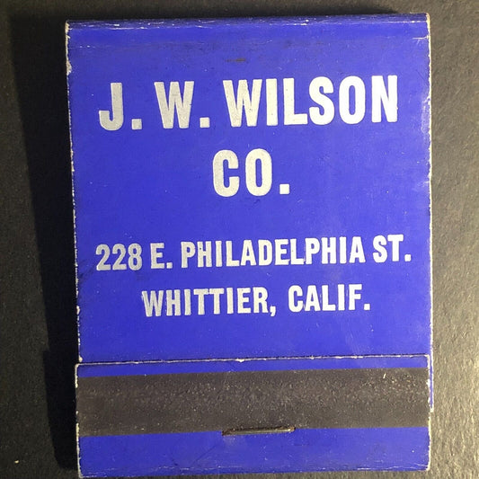 Whittier, CA J.W. Wilson Co. Wall Paper Shades Carpets Full Matchbook c1950's