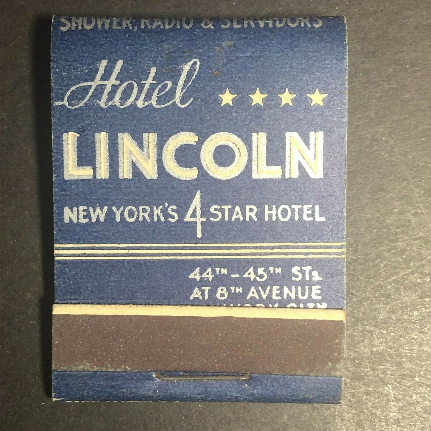 "Hotel Lincoln" 44-45th & 8th Ave NYC Scarce c1930's-40's Full Matchbook