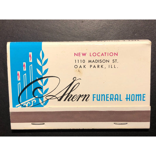 Ahern's Funeral Home - Madison St. Oak Park, IL Full Matchbook c1960's-74 VGC