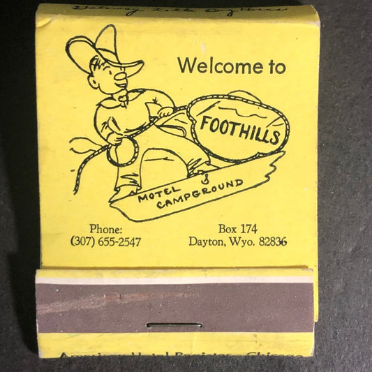 Foothills Motel Campground Dayton, WY 20-Strike -2 Matchbook c1964-1973
