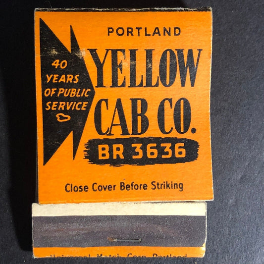 Yellow Cab Co Portland, OR 20-Strike 1/2 Full Matchbook c1940's-50's VGC Scarce