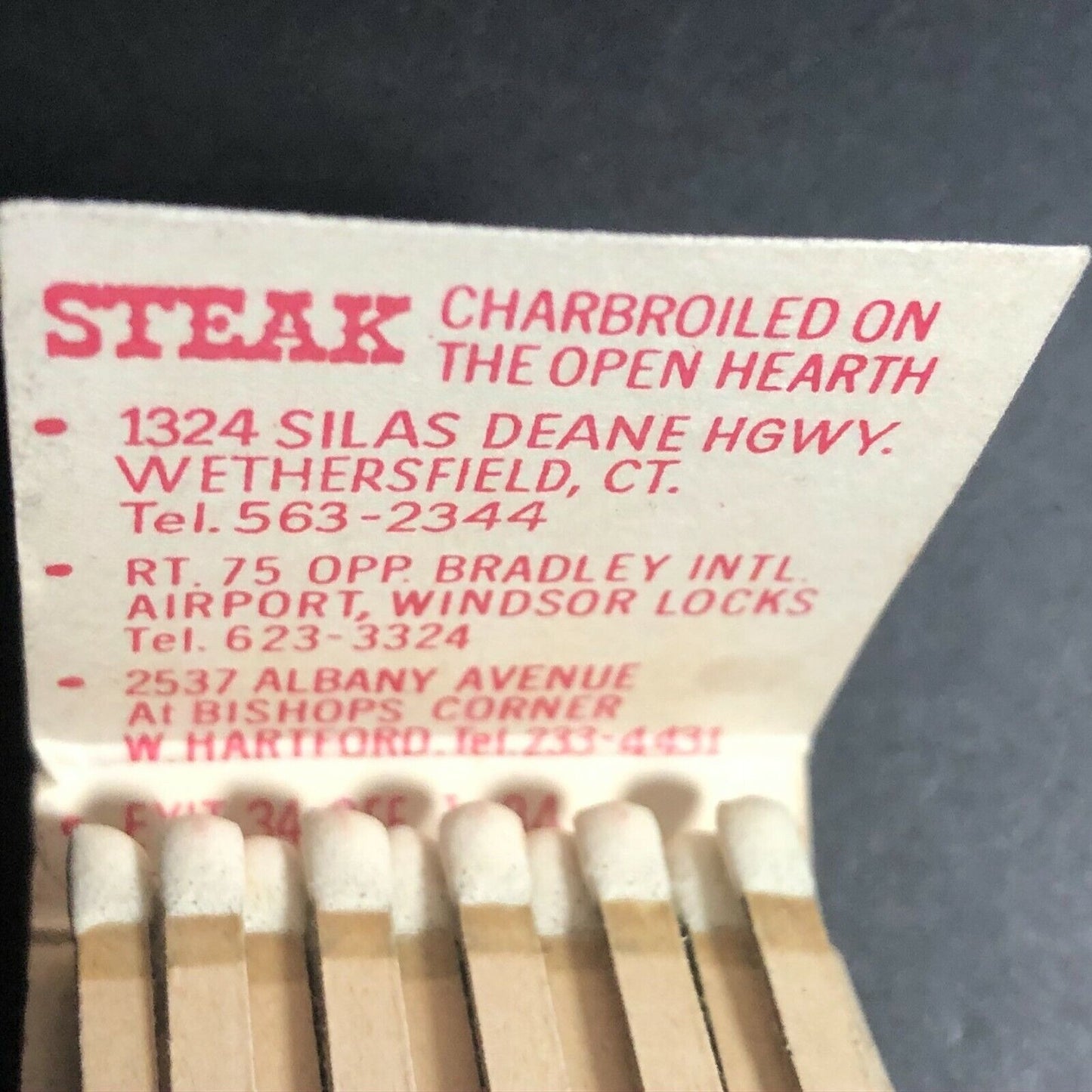 1970's-80's Full Matchbook - "The Steak Club" Wethersfield Windsor Locks, CT