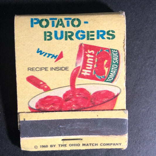 Hunt's Tomato Sauce - w/ Potato-Burgers Recipe Matchbook c1960's Half Full
