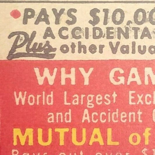 1950's-60's Full Matchbook "Mutual of Omaha" "Accident Company"