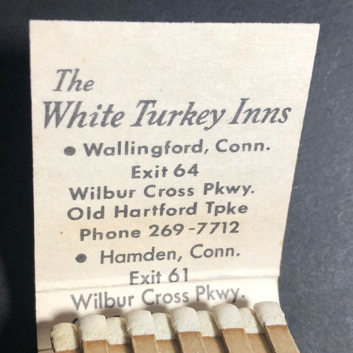 Wallingford Hamden Brookfield, CT c1960's-70's Full Matchbook "White Turkey Inns"