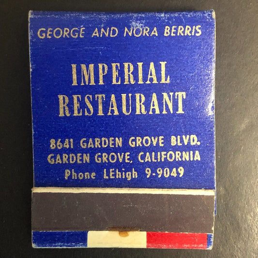 Garden Grove, CA Imperial Restaurant Full Matchbook c1940's-50's French Bread