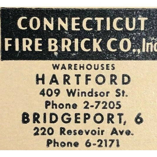 1940-50's Full Matchbook Advertising - Connecticut Fire Brick - Hartford