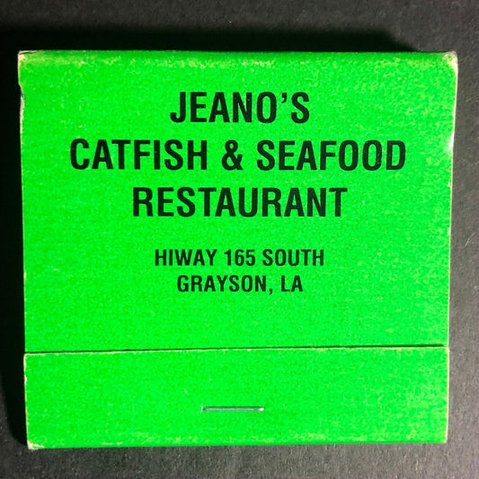 Jeano's Catfish & Seafood Restaurant Grayson, LA Matchbook c1975-85 (Green)