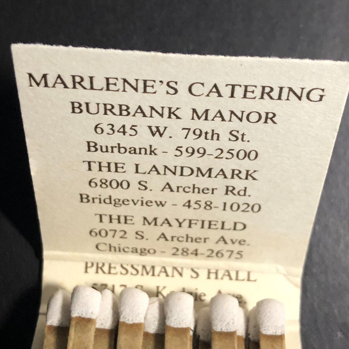 Burbank Manor / Restaurant Illinois Full Matchbook c1974-80's