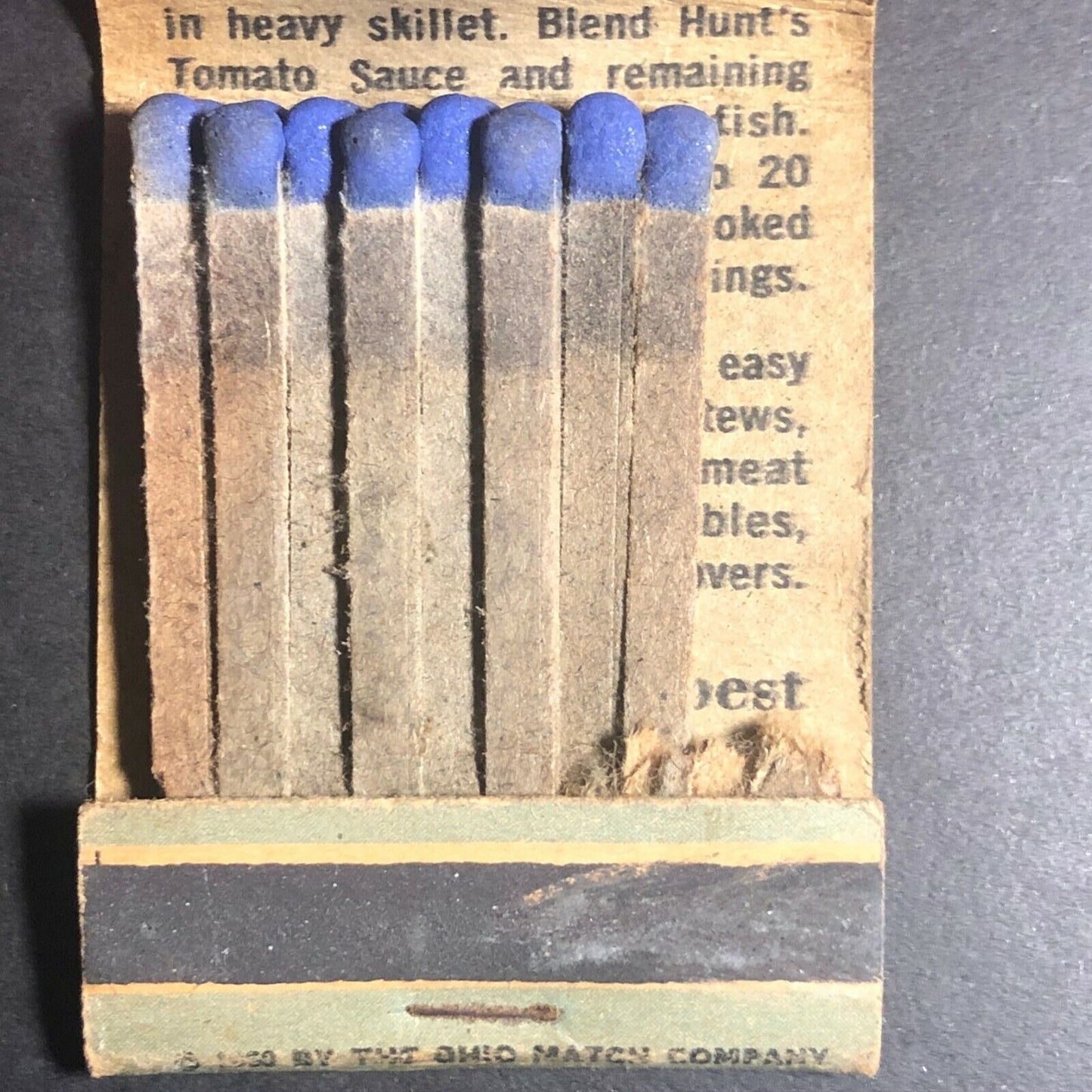 Hunt's Tomato Sauce w/ Friday Night Steaks Recipe c1960's Full Matchbook