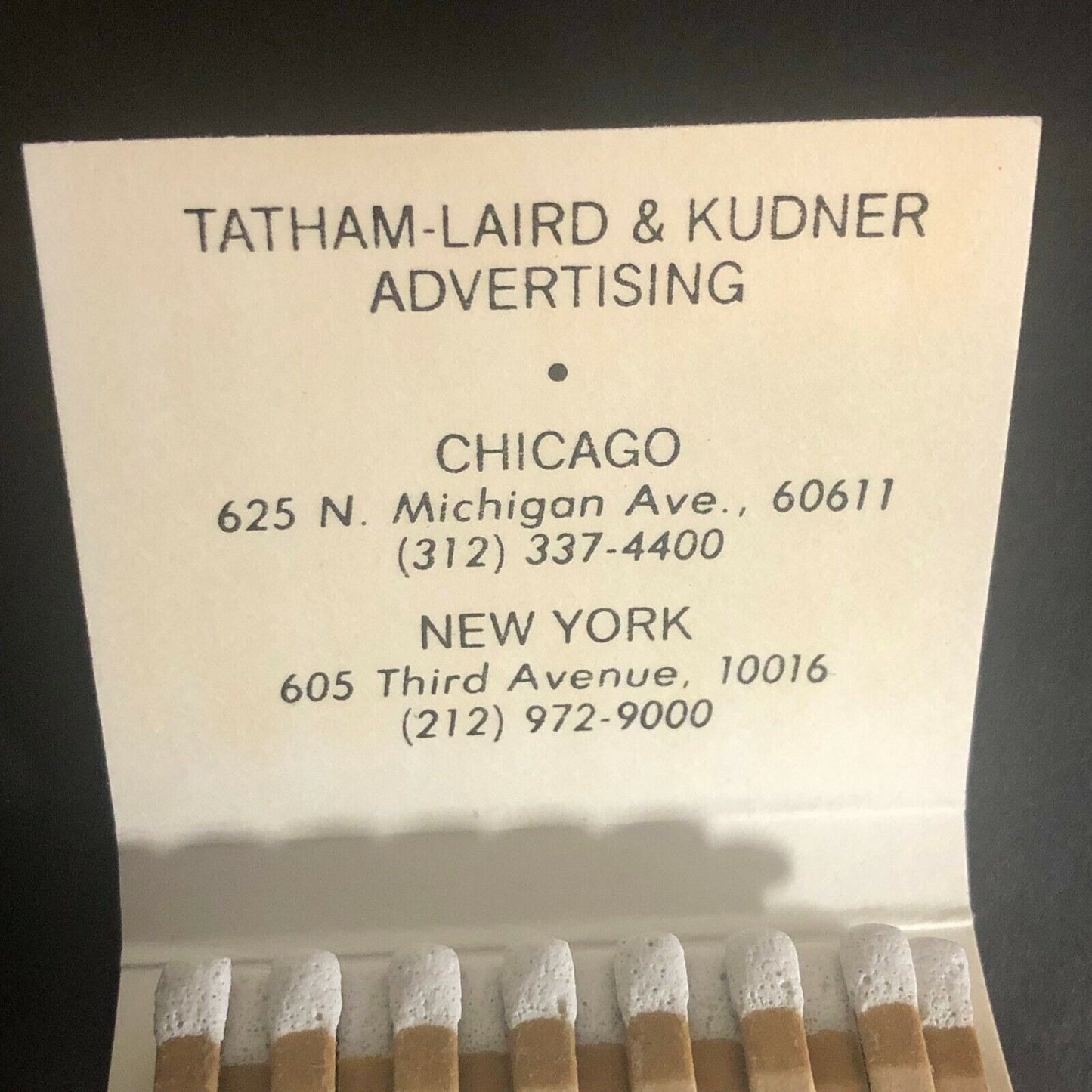 "Chicago TLK Tatham-Laird & Kudner Advertising" c1970's-80's Full Matchbook