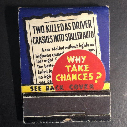 "Two Killed as Driver Crashes.." Utilite Light Matchbook c1940's-50's