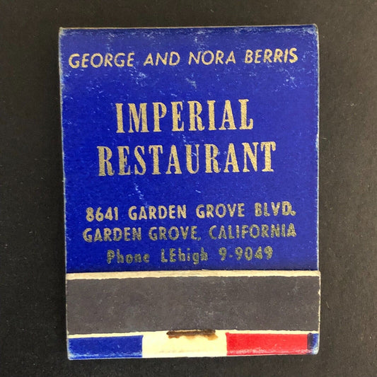 Garden Grove, CA Imperial Restaurant Full Matchbook c1940's-50's - French Bread