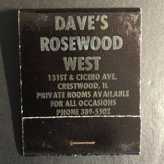 Dave's Rosewood West Restaurant Crestwood IL Full Matchbook c1978-80's --Scarce