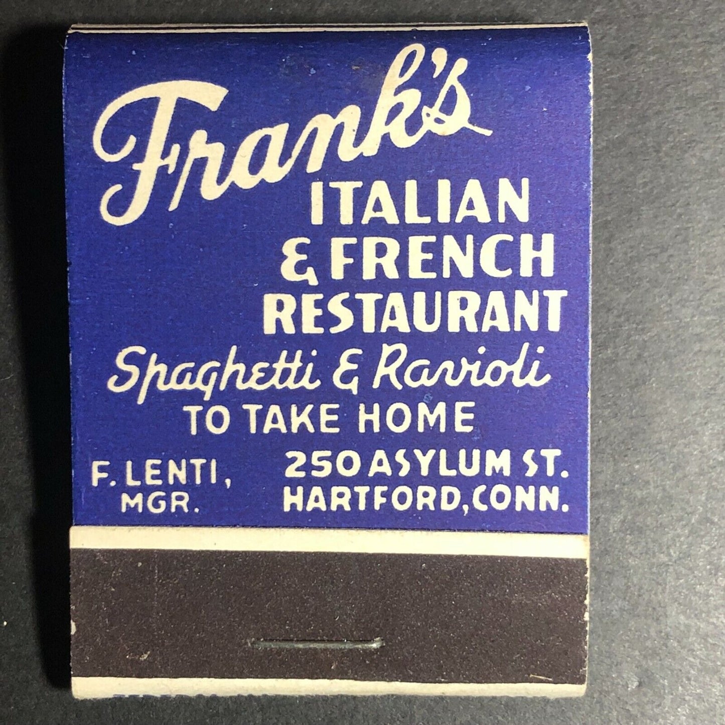 "Frank's Restaurant" Hartford, CT Scarce 1940's-50's Full Matchbook