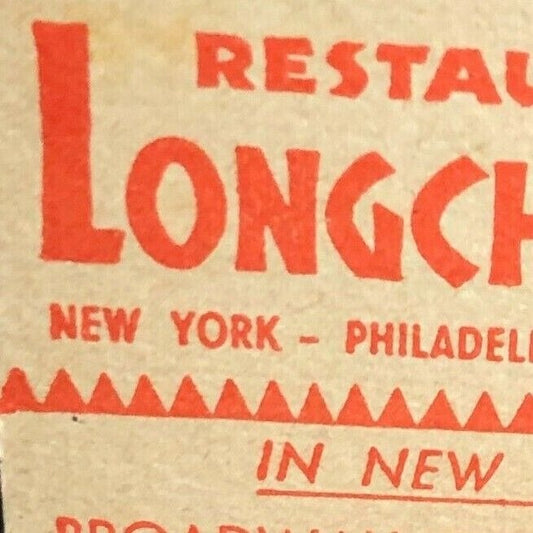 1940's-50's Full Matchbook Longchamps Restaurants Broadway Madison Ave Lexington