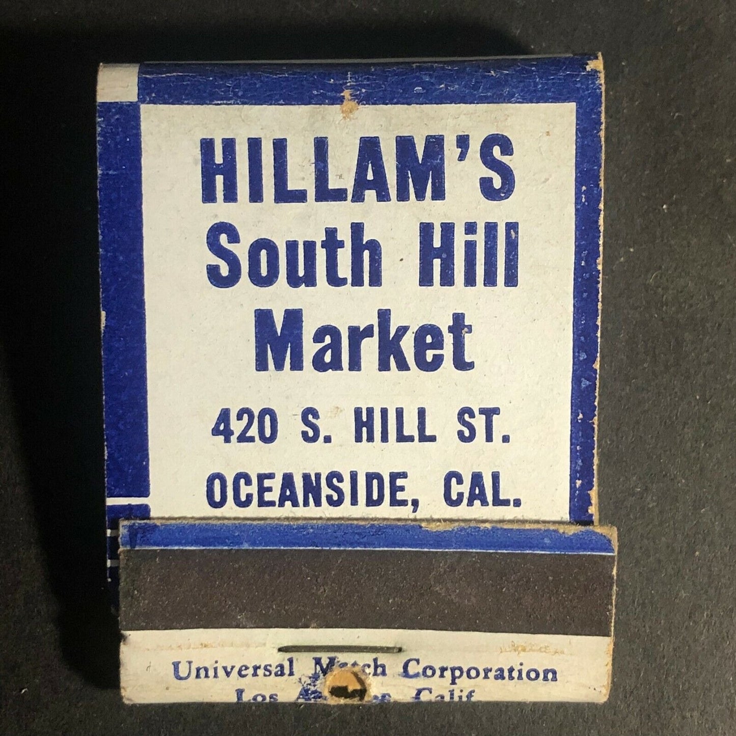 Scarce c1940's-50's Full Matchbook Hillman's South Hill Market Oceanside, Cal.