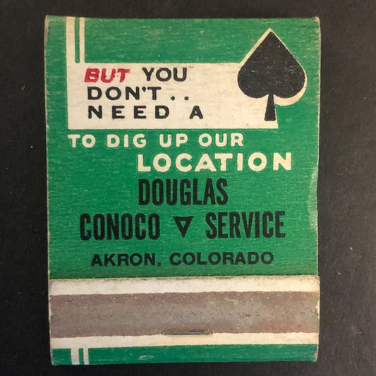 Akron, CO Douglas Conoco Service Four Suits Full Matchbook c1950's-60's