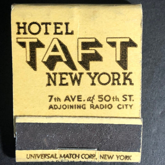 Hotel Taft New York Adjoining Radio City 20-Strike Full Matchbook c1950's-60's