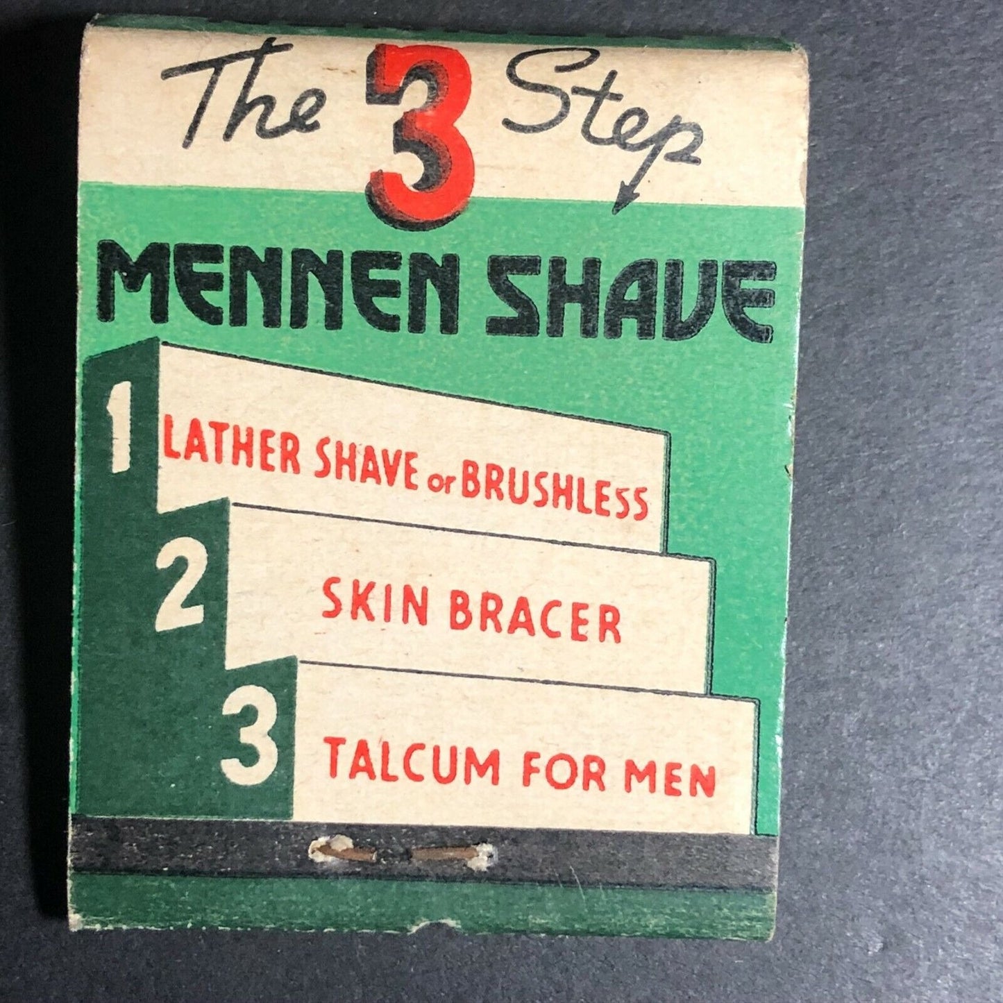 "Mennen Lather Shave" "Jar or Tube" Plain or Menthol c1940's-50's Full Matchbook