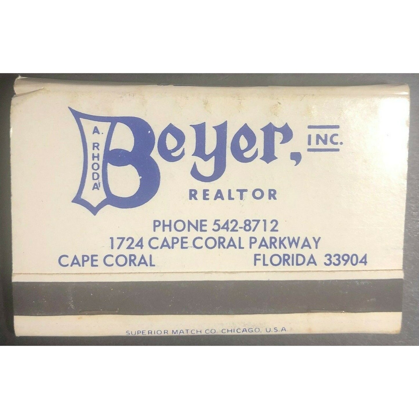 Cape Coral, FL  "Beyer - Realtor" Scarce c1960's-70's  Full Matchbook
