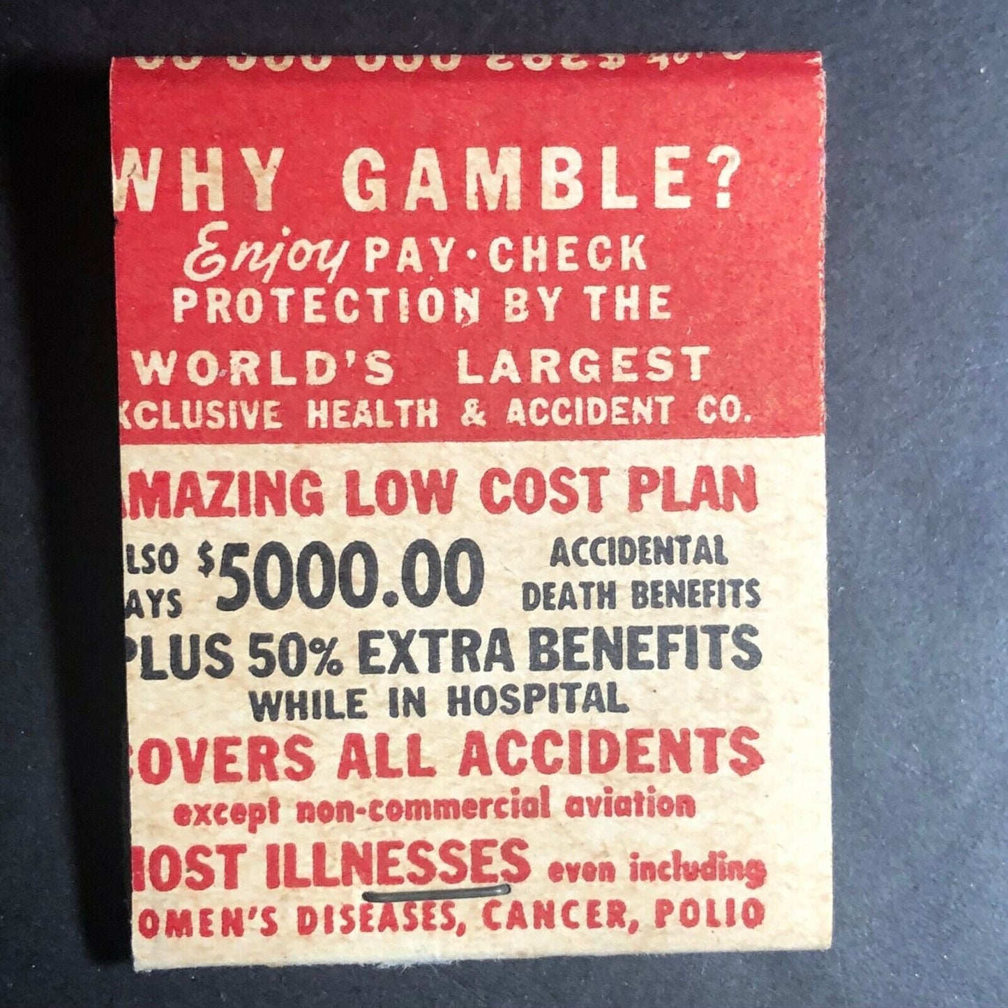 "How You Can Be $300 A Month For Life" 1950's-60's Full Matchbook