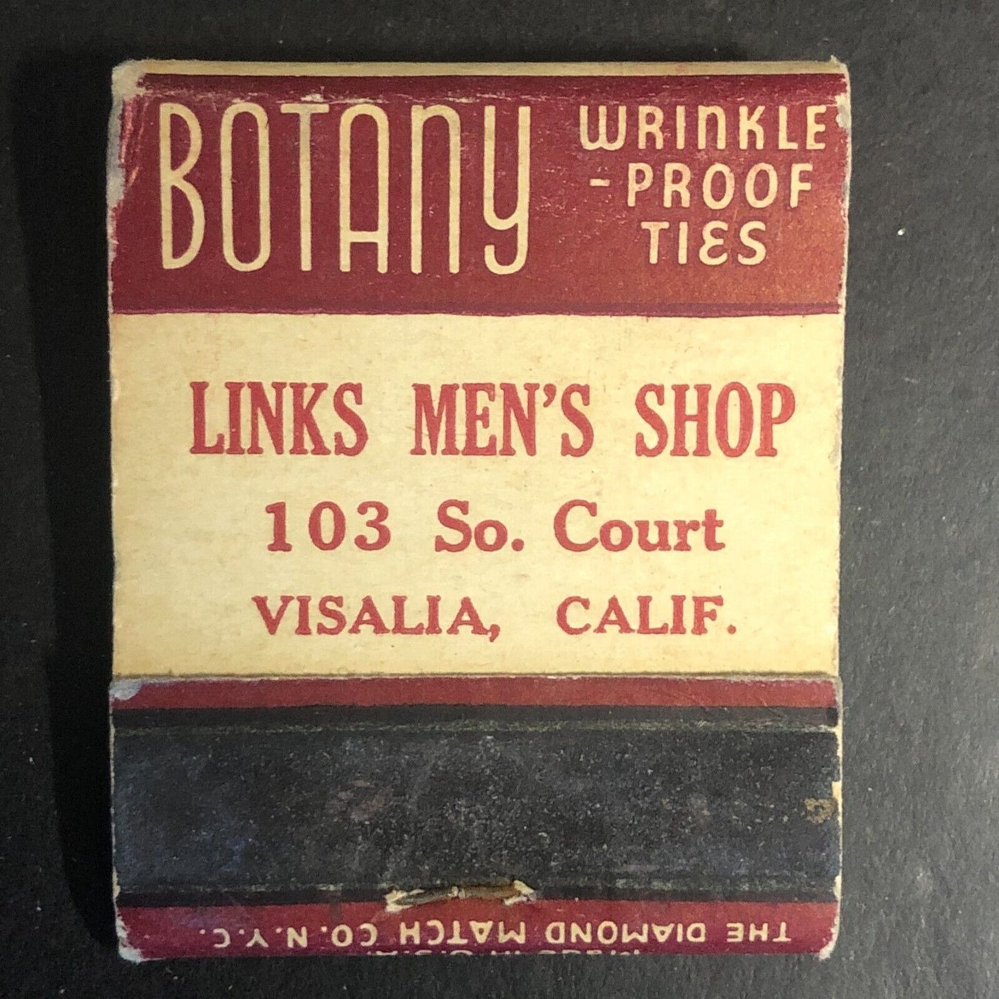 Visalia, CA Links Men's Shop / Botany Ties Full Matchbook c1940's-50's