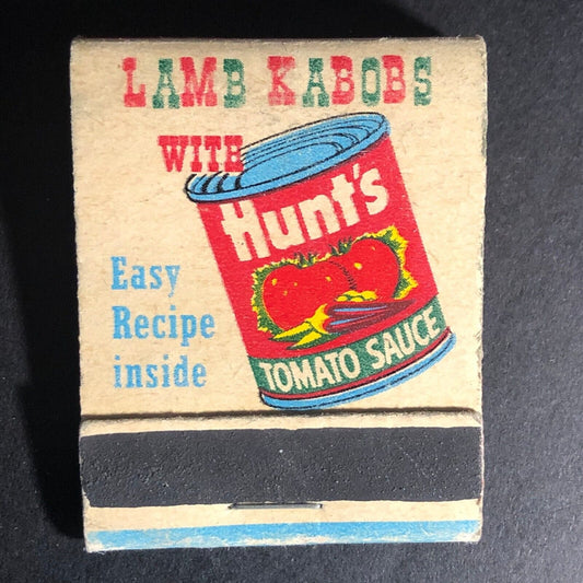 Hunt's Tomato Sauce - w/ Lamb Kabobs Recipe Matchbook c1960's Full 20-Strike
