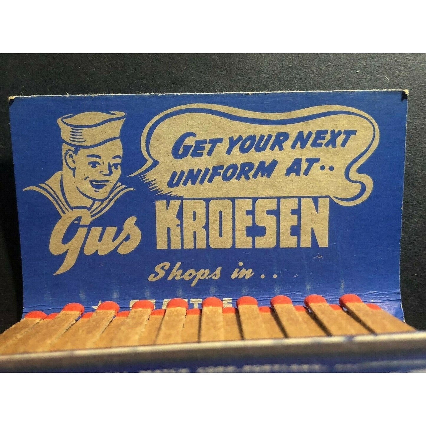Scarce c1940's Full 40-Strike Matchbook Gus Kroesen Seattle Navy Naval Uniforms