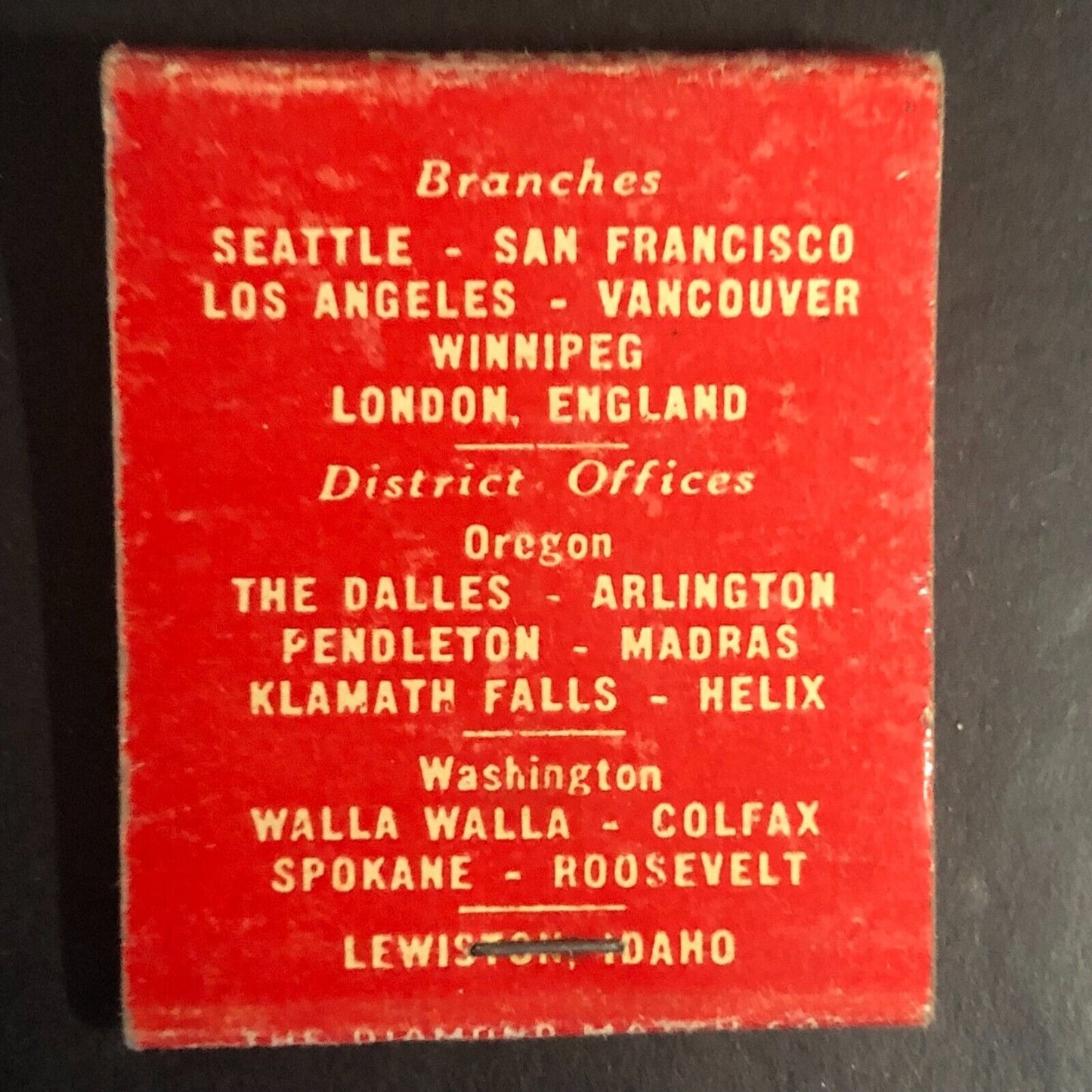 Portland, OR Kerr Gifford & Co. Grain Exporters Matchbook c1950's