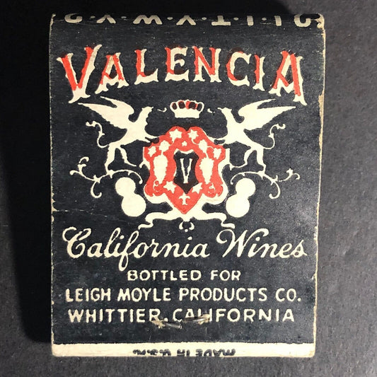 Leigh Moyle Valencia CA Wines 20-Strike Full Matchbook c1940's Scarce