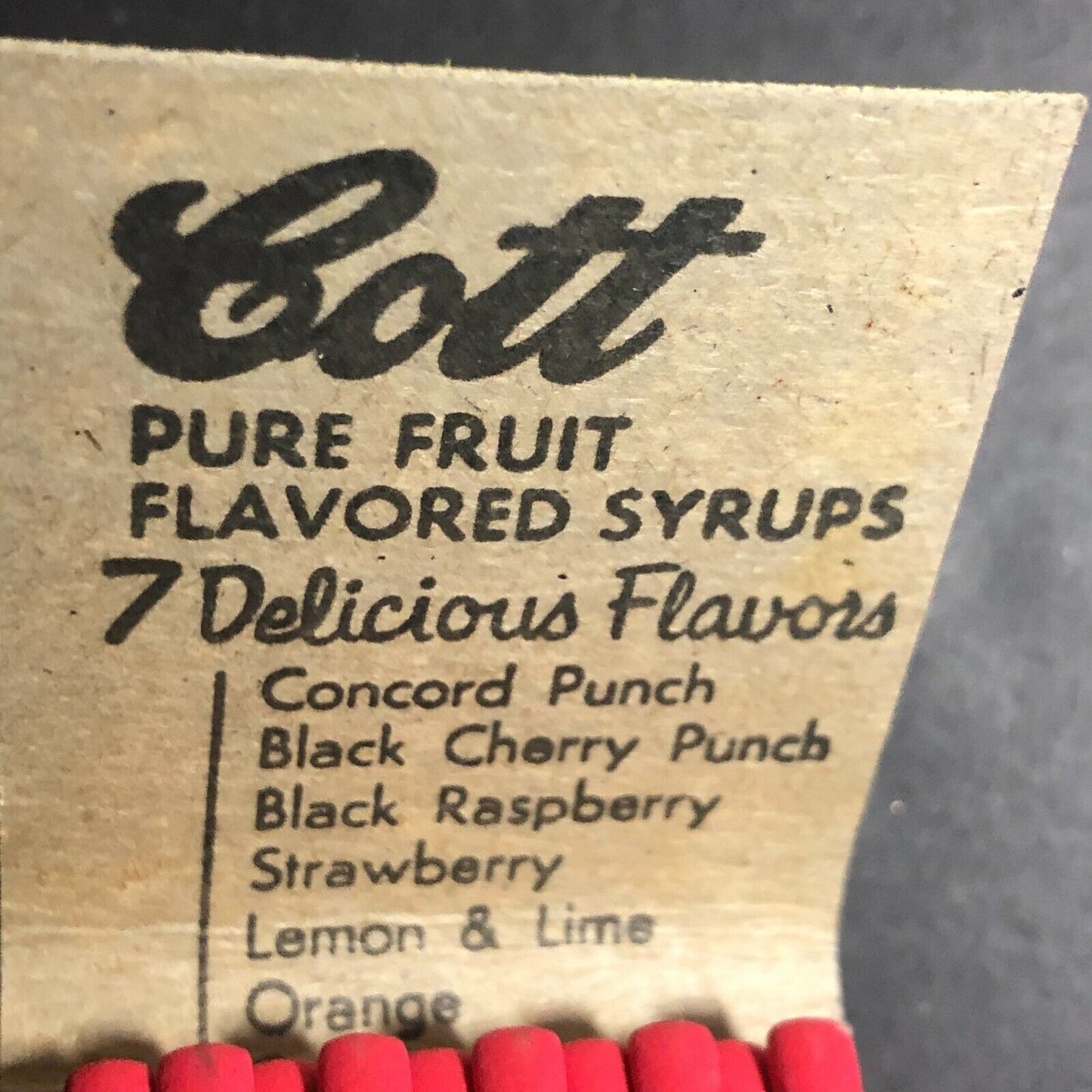 1940-50's Full Matchbook Advertising - Cott Fruit Flavored Syrups