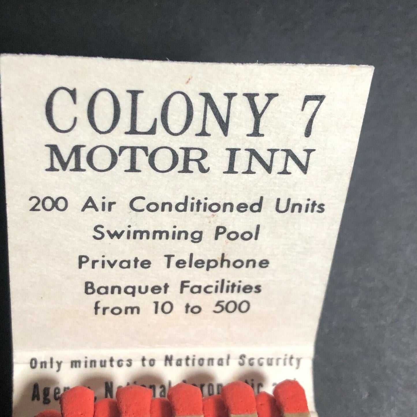 "Colony 7 Motor Inn" "Schrafft's Restaurants" 1960's-70's Full Matchbook