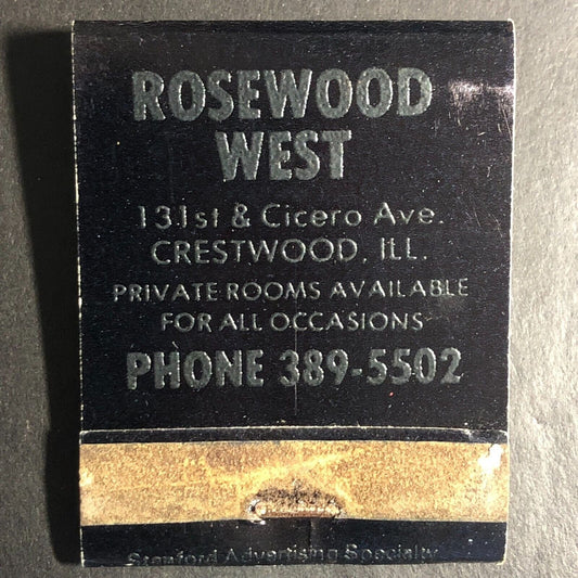 Dave's Rosewood West Restaurant Crestwood IL Matchbook c1978-80's Scarce