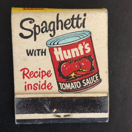Hunt's Tomato Sauce w/ Spaghetti Meat Sauce Recipe Full  Matchbook c1960's