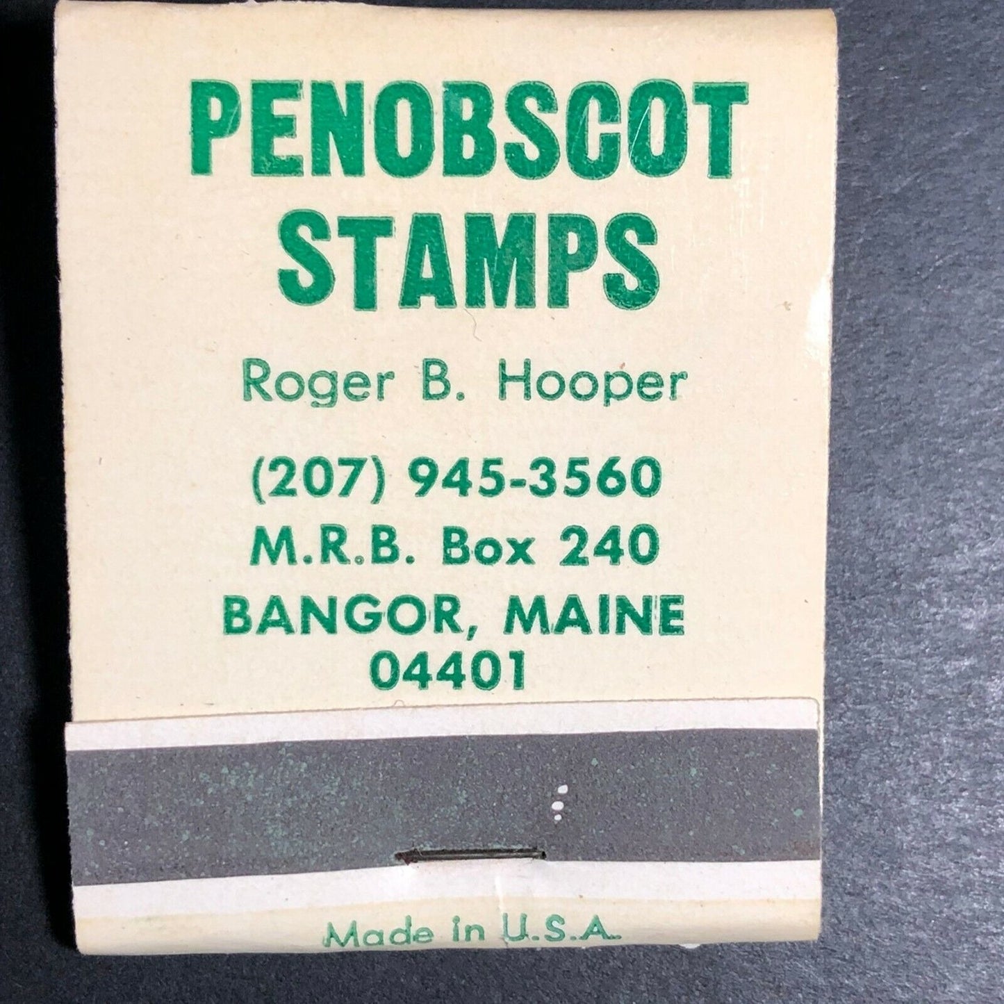Bangor, ME Penobscot Stamps Collector Supplies c1960's-70's Full Matchbook