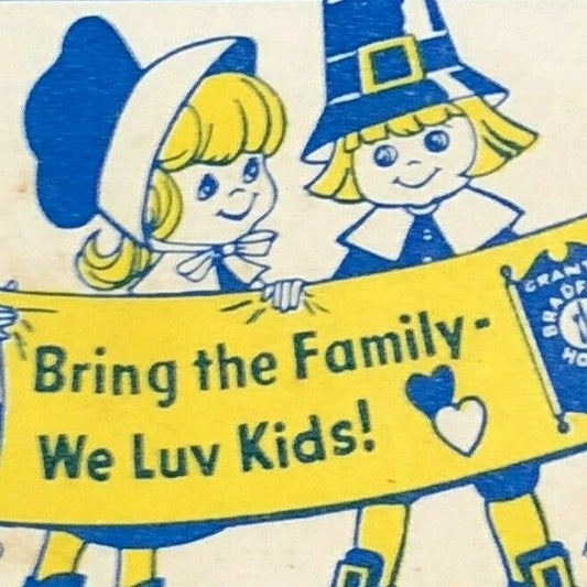 Bradford House Family Restaurants Pilgrim Kids c1960's-70's Full Matchbook