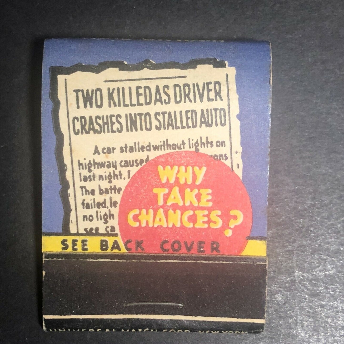 1930's-40's Full Matchbook "Utilite" Utility Light "Why Take Chances?"