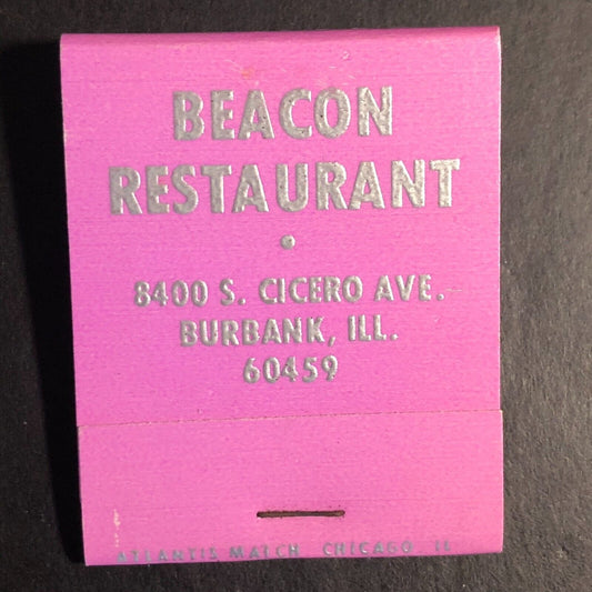Beacon Restaurant Burbank, IL Full Matchbook c1974-80's VGC Pink-ish