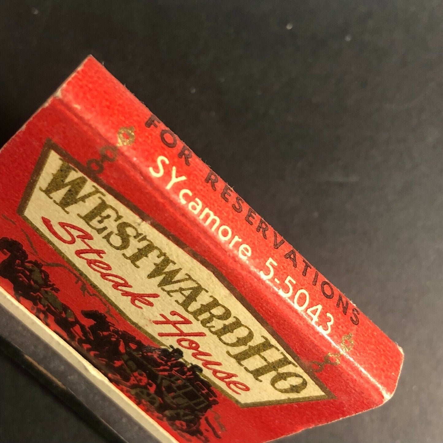 Scarce c1950's Full FEATURE Matchbook Westward Ho Steak House Coach Pasadena