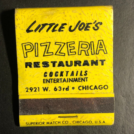 Little Joe's Pizzeria Restaurant Chicago Matchbook c1971-73 Scarce Yellow
