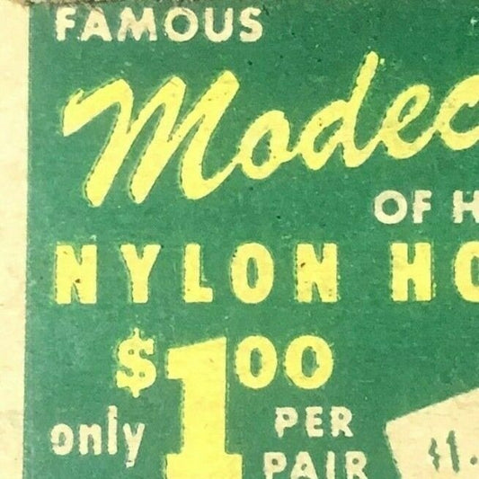 1940's-50's Full Matchbook - "Modecraft Nylon Hosiery $1 Pair" Mail In Offer